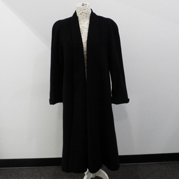 Vintage Fleurette Saks Fifth Avenue Black Cashmere Open Front Coat Size 6 USA - Picture 1 of 15